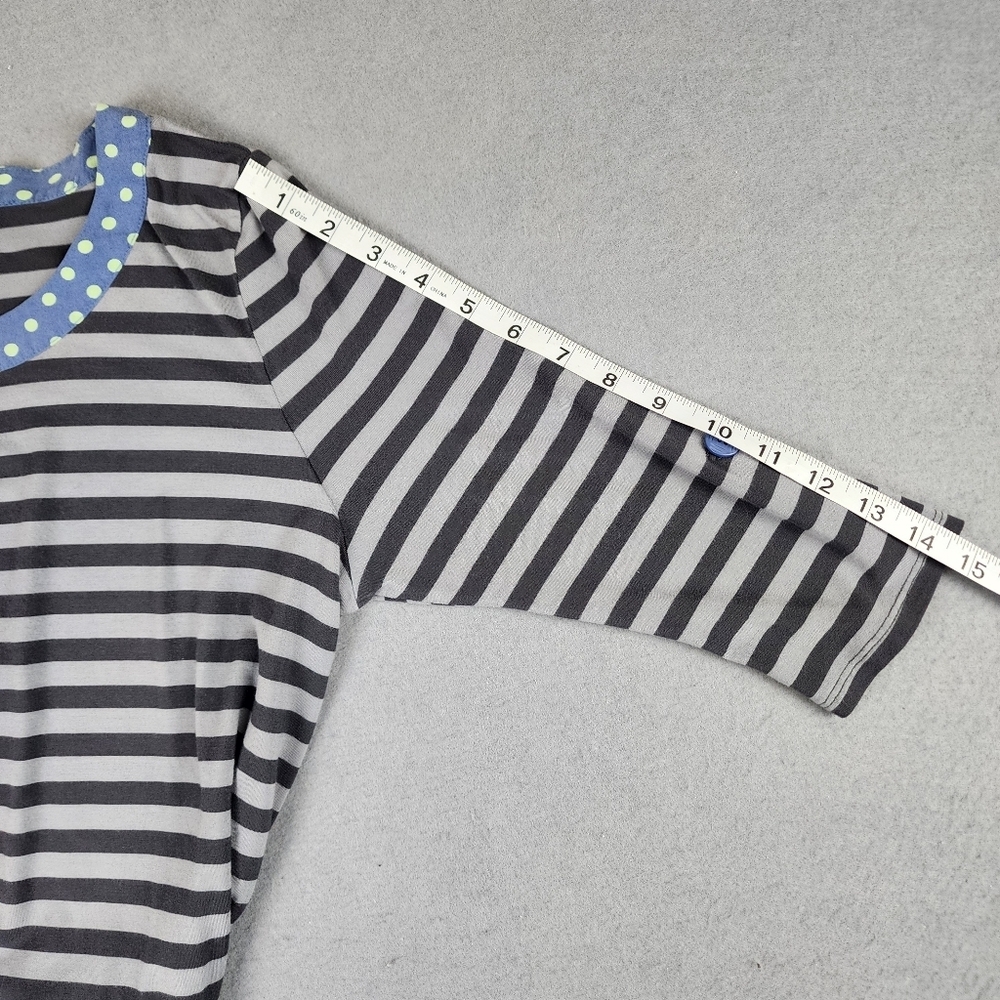 Matilda Jane Striped Polka Dot Tunic Top Small Blue Gray Roll Tab Sleeve Boho - Picture 9 of 9